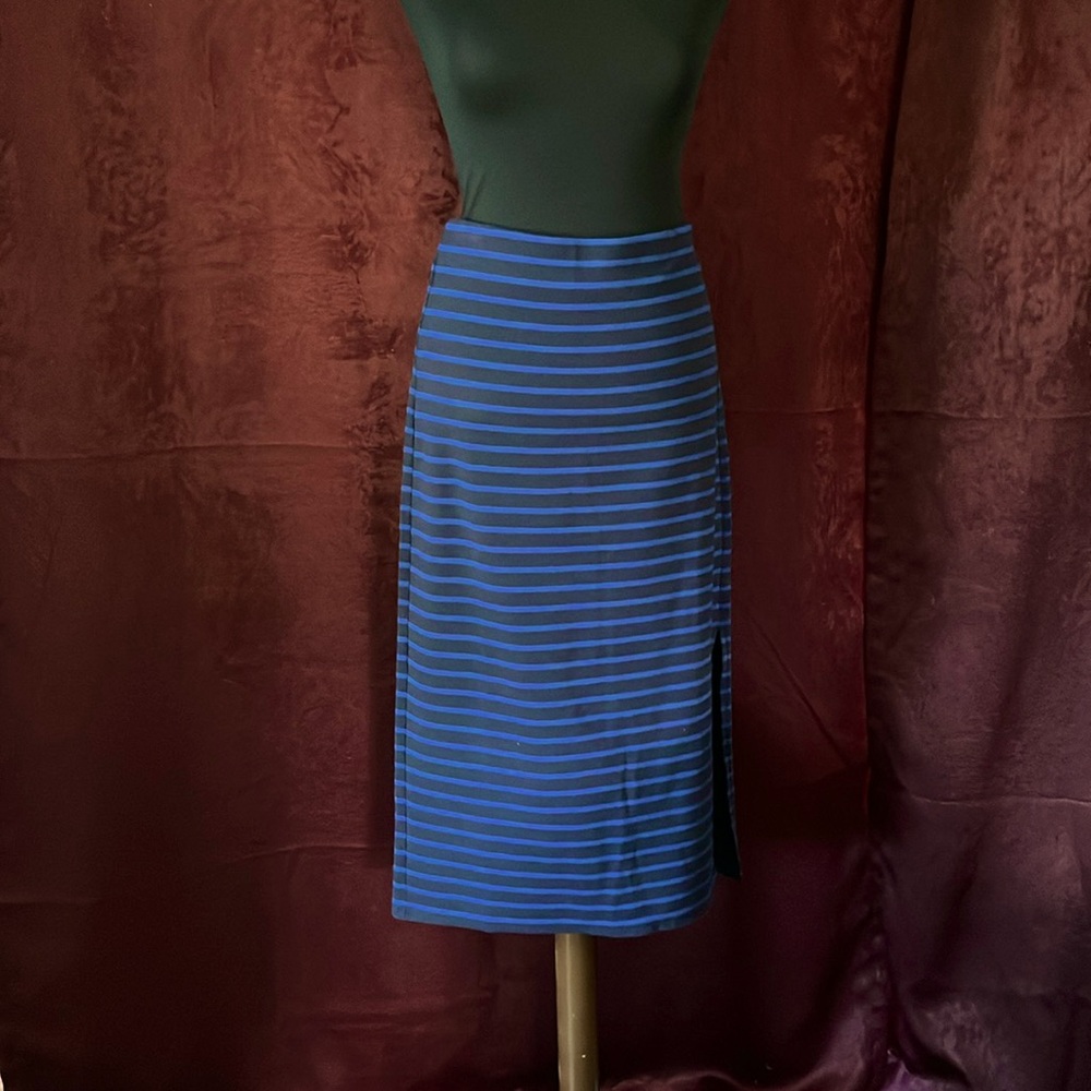 LOFT Ribbed Bodycon Blue Midi Skirt M - Picture 3 of 6
